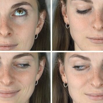 4 Ansichten von Augenpaaren, welche Übungen zur Entspannung der Augen machen